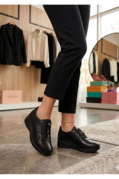 Daloğlu Black Genuine Leather Padded Sole Orthopedic Comfortable Women's Comf...