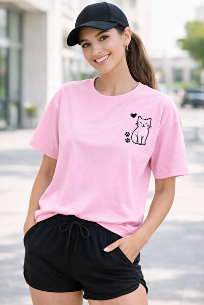 ArtYus Cute Cat & Paw Print Unisex Oversize T-Shirt – Cotton Crew Neck Casual...