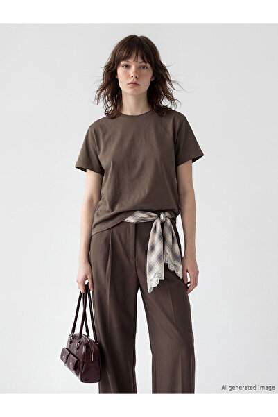 LC Waikiki NEVAVM Farkıyla XSIDE Καφέ οβάλ γυναικείο μπλουζάκι με λαιμόκοψη -...