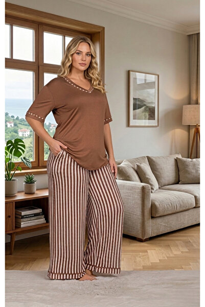 Lohussa New Season Women's Brown V-Neck Design Short Sleeve Summer Large Size...