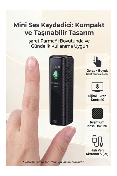 Tokurtech 64 GB Mıknatıslı Ses Sensörlü 15 Gün Uzun Bataryalı Profesyonel Ses...