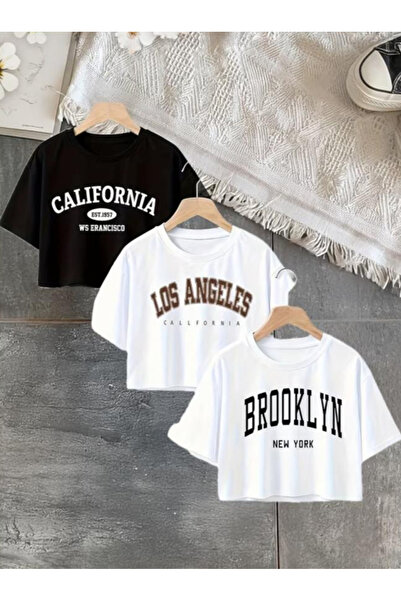 Daxia KIZ Çocuk Baskılı T-shirt Crop CROP tişört 3'LÜ PAKET (YENİ SEZON)
