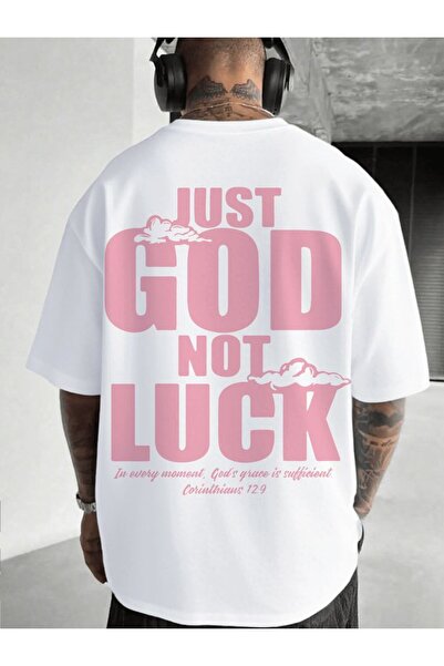Joetsu God Luck Printed Oversize Women'S/Men's Unisex White Tshirt