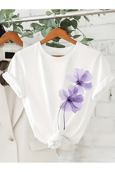 one button 2 Pieces of Purple Floral Printed Premium Oversize T-Shirts