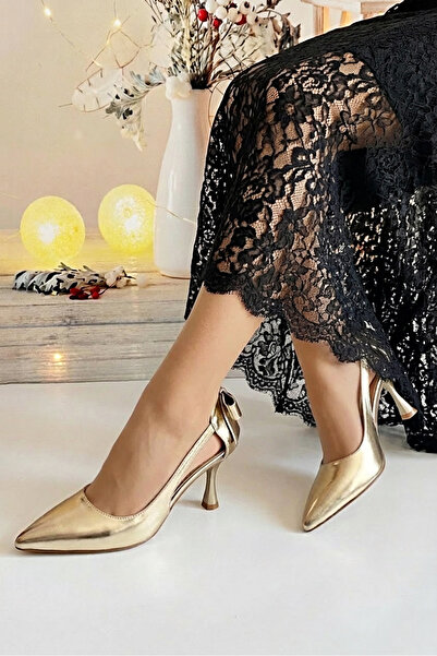 Modavien Women's 7 cm Gold Bow Evening Dress Shoes