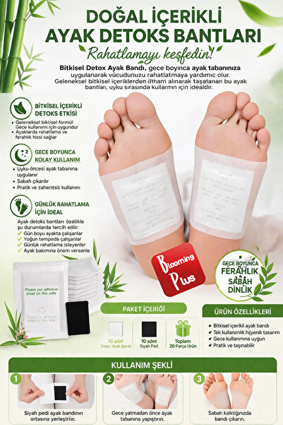 Blooming Plus Premium Detoks Ayak Bandı 10'lu Paket - Doğal Bitkisel İçerikli...