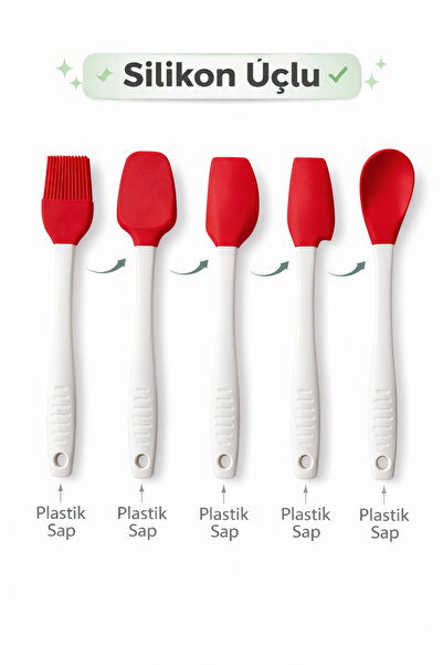 evolis kitchen 5 Adet Isıya Dayanıklı Yanmaz Yapışmaz Kırmızı Silikon Spatula...