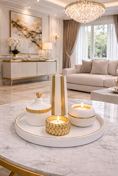 Nox Atelier Gold Detaylı Modern Dekoratif Mumluk ve Vazo Seti – Lüks Salon De...