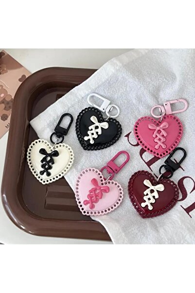 ÇAKRA Heart-Shaped Ribbon Detailed Keychain & Bag Ornament (One Random Piece ...
