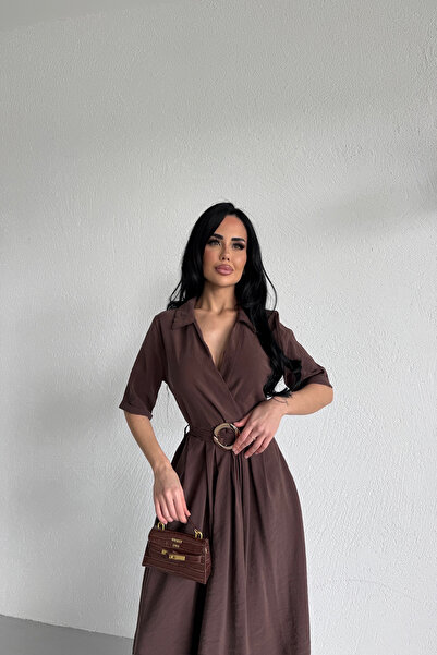 KAMACI BUTİK Shirt Collar Belt Dress