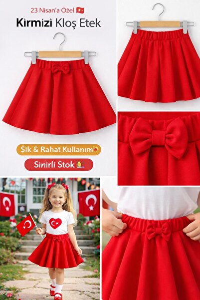 KOZADANKIDS 23 NİSAN KIZ ÇOCUK ÖZEL GÜN TASARIMI OLAN FİYONKLU KIRMIZI KLOŞ E...