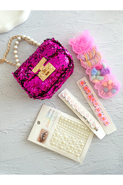 PURPLE'S BİR TUTAM MUTLULUK 5-Piece Sequined Bag, 2 Pieces of 10-Piece Hair E...