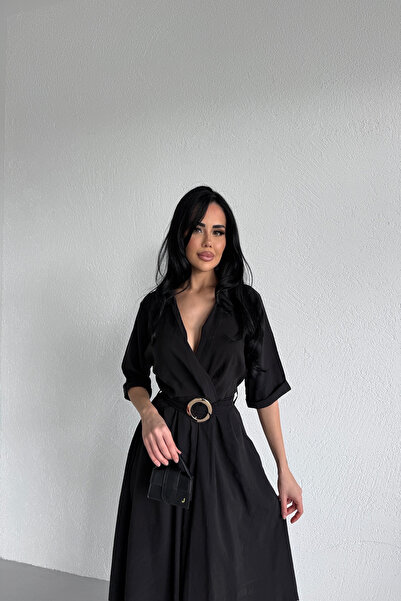 KAMACI BUTİK Shirt Collar Belt Dress