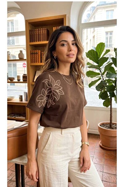 PAZEN MODA قميص بنمط زهور بني