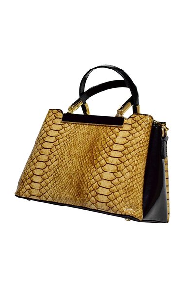 Elegant Taba Crocodile Patterned Black Patent Leather Detailed Stylish Women's Hand and Shoulder Bag / Sstore