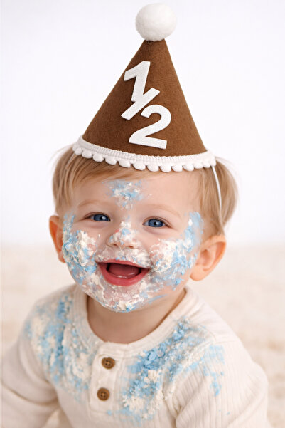 Baloncu Nene 1/2 Ay Şapkası Kahverengi Keçe Bebek Fotoğraf Çekim Şapkası Aylı...