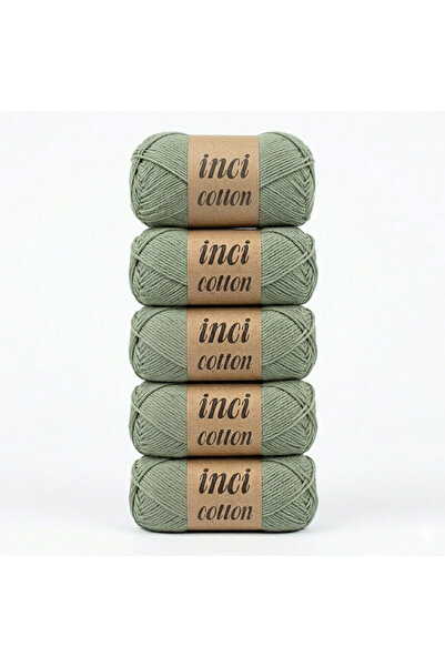 inci cotton Yağ Yeşili Koton 5'li Pamuk Örgü İpi İpliği Amigurumi, Battaniye,...