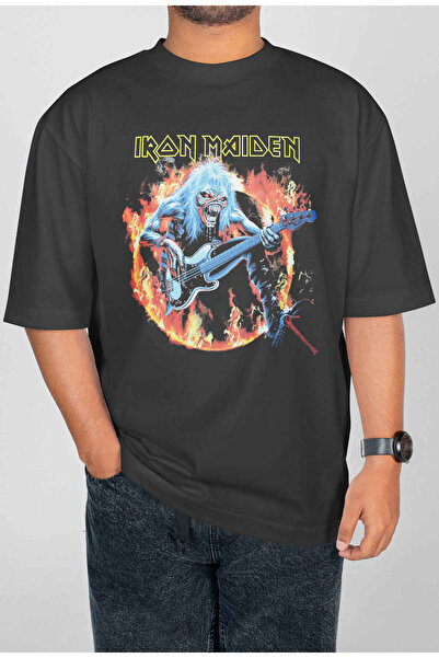 buzagi tasarım ürünleri تي شيرت Iron Maiden ذو الطباعة الرقمية كبير الحجم للج...