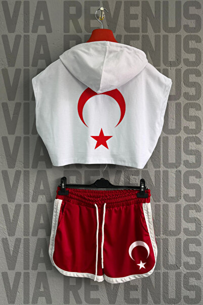 Vordevia Γυναικείο αθλητικό σετ από 100% βαμβάκι με στάμπα Türkiye Moon Star,...