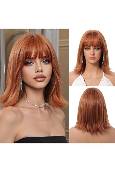 OEM Κόκκινη περούκα με αφέλειες για γυναίκες, σε στυλ κοντό καρέ, περίπου. 30...