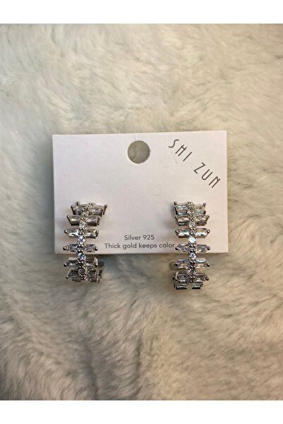 Çelik أقراط بتصميم أنيق من حجر الزركون الفضي