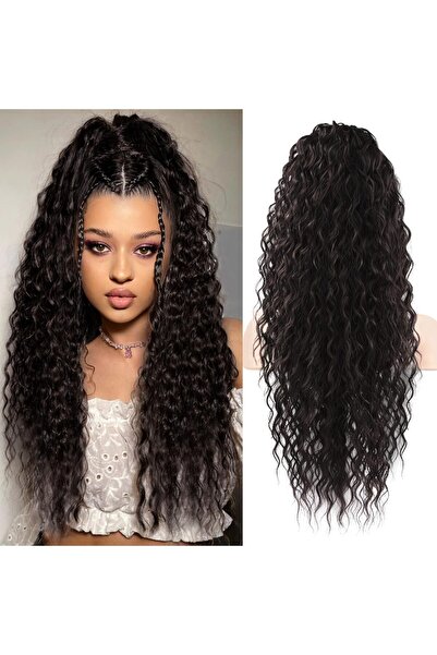 OEM Extensie de păr tip coadă de cal, 66 cm, Stil boem, cu șnur, Negru-maro