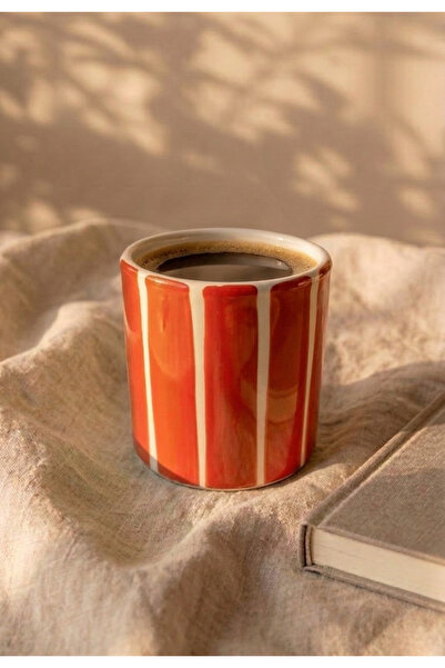 Love Bundles Striped Ceramic Mug 220 ml Handleless Coffee Cup – Red
