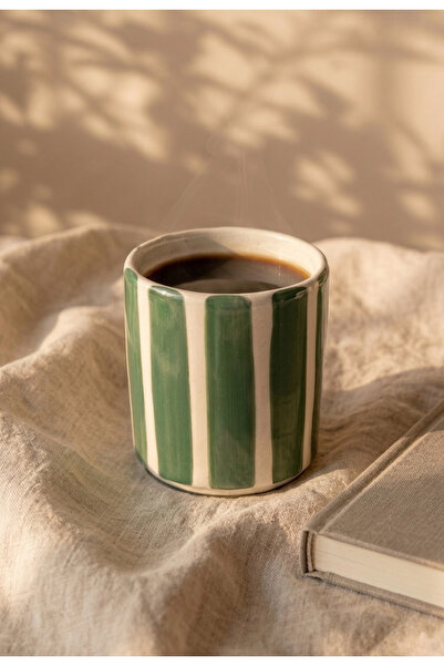 Love Bundles Çizgili Seramik Kupa 220 ml Kulpsuz Kahve Fincanı – Yeşil