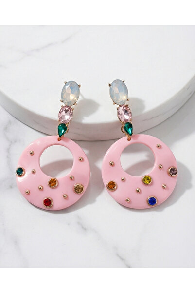 HOSBUTIK Pink colored stone za earrings