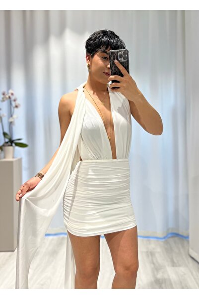 Tamor Butik AURELIA Drapeli Sırt Dekolteli Mini Elbise
