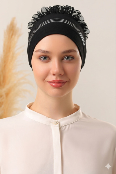 Melodi Scarf Çift Silikonlu Kaymayan Kaymaz Fırfırlı Bone - Eşarp Şal Başörtü Kaydırmayan Kaymaz Bantlı Bone