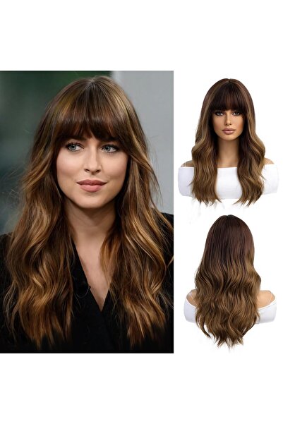 OEM Perucă sintetică, maro, ondulată, 50 cm