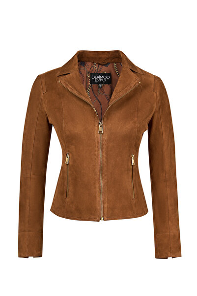 Derimod Lara Women's Camel Short Suede Leather Jacket 26Sge588110