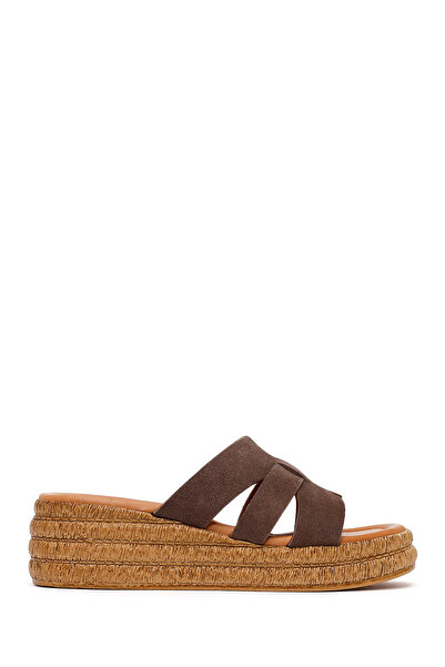 Derimod Γυναικείες δερμάτινες παντόφλες με τακούνι από βιζόν 26SFD361610