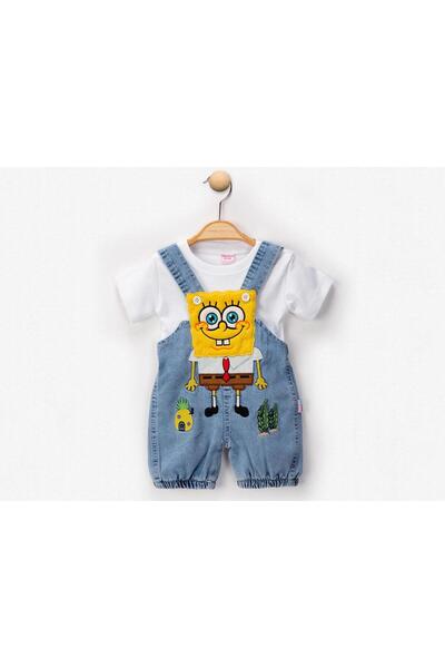 Baby İcon Sponge Bob Nakışlı Erkek Bebe Salopet Takım