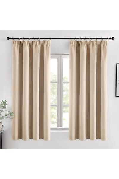 OEM Beige Curtain with Ruffles, Opaque, 2 pcs., 140×145 cm