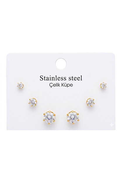 Kolezia 3’lü Gold Yıldız Çelik Küpe Seti – Minimal, Işıltılı ve Kombinlenebil...