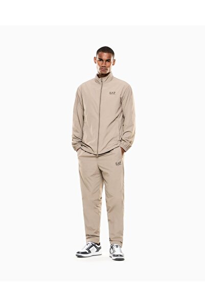 EA7 Men's Regular Fit Stand Collar Contrast Logo Patterned Straight Leg Beige...