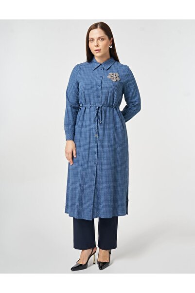 Kayra Tunica Gofreli cu detalii brodate Indigo