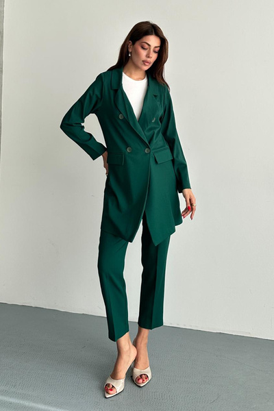TANISA Σετ Παντελόνι και Σακάκι με Κουμπιά Διπλό Στήθος Σμαραγδί Λαρίνα ATE-4237