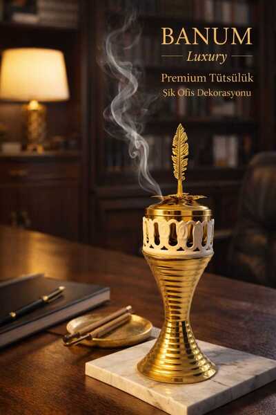 Banum Luxury Lüks Ev Ve Ofis İçin Altın Tonlu Zarif Çelik Tütsülük