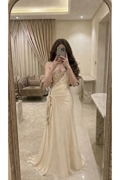Asiana Dara Dress Elegant Evening Gown in Purple or Blue, Adorned with Embroi...