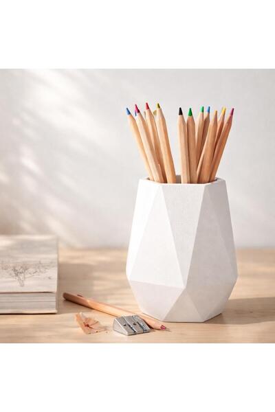 Basart Modern Geometrik Kalemlik - Dekoratif Masa Üstü Düzenleyici Ofis ve Ok...