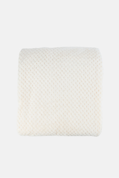 COTTON HOME Single Size Plush Plaid Blanket, White