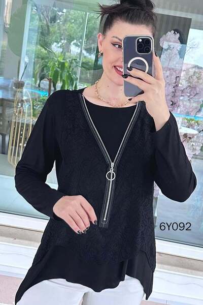 İnce Topuk Δαντελένιο Γιλέκο Μακρυμάνικη Διπλή Μπλούζα 6y092