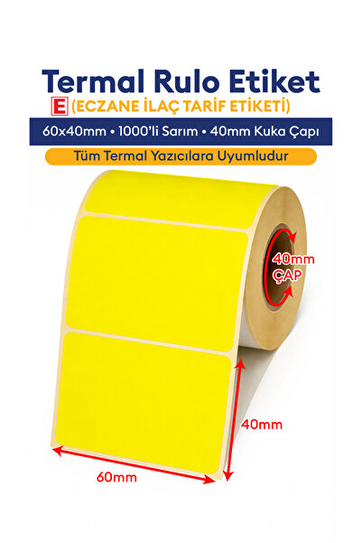 Etiketin Ambalaj 40x60 Sarı Termal Etiket Eczane İlaç Tarif Etiketi, Eko Term...