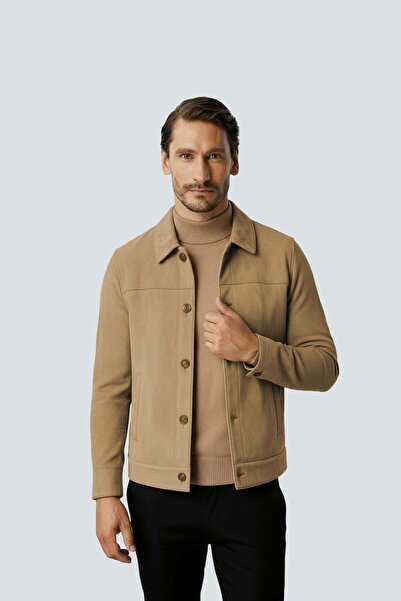 İgs Beige Suede Look Men's Coat |   Modern City Style
