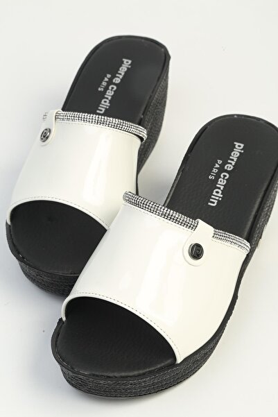 Pierre Cardin Λευκές γυναικείες παντόφλες με τακούνι PC-7877