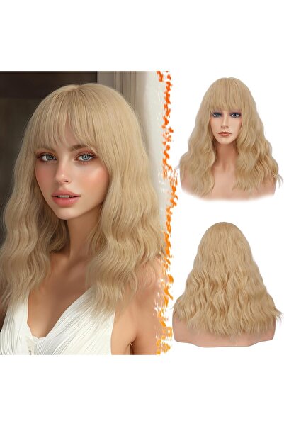 Barsdar Περούκα μεσαίου μήκους με αφέλειες, 46 εκ., κυματιστά συνθετικά μαλλι...