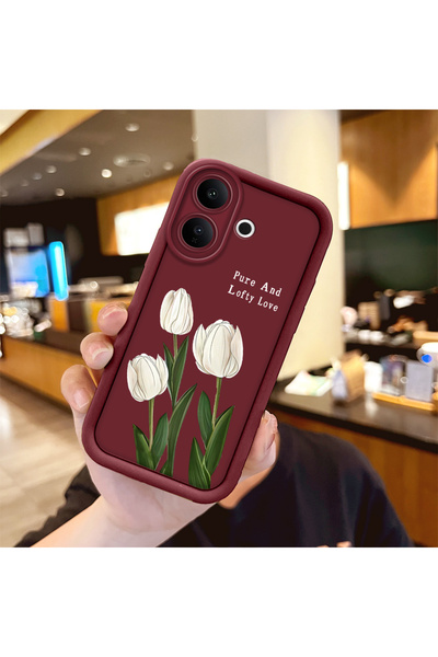 ucuc Vivo V60 Lite 4G/5G Uyumlu Darbeye Dayanıklı Kamera Korumalı Bordo Silik...